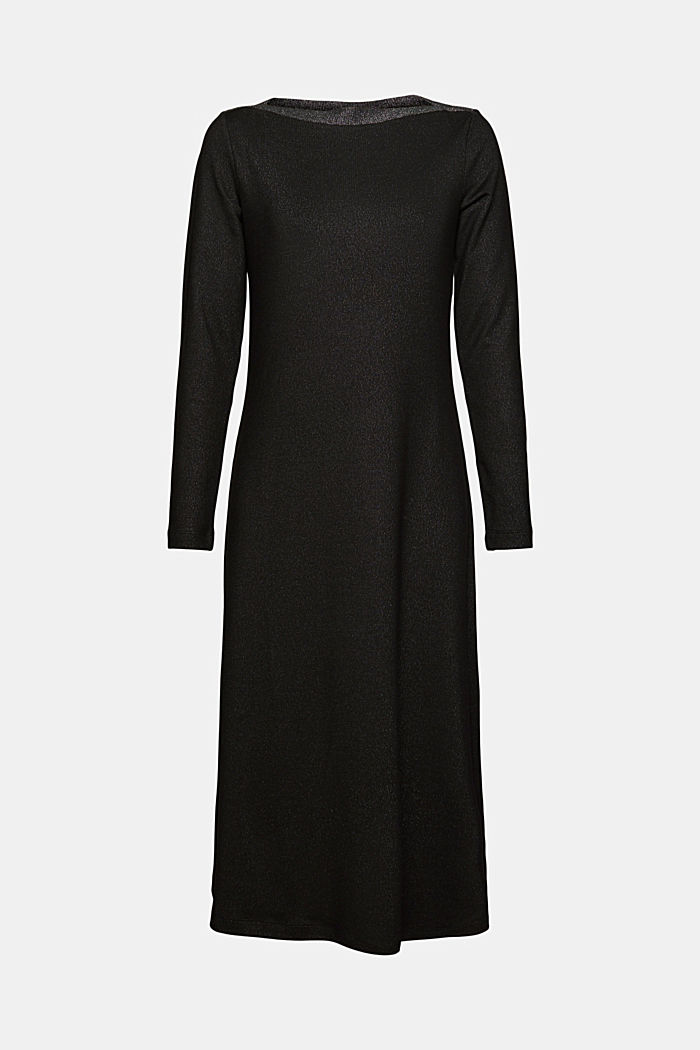En matière recyclée : la robe mi-longue en jersey brillant, BLACK, detail image number 6