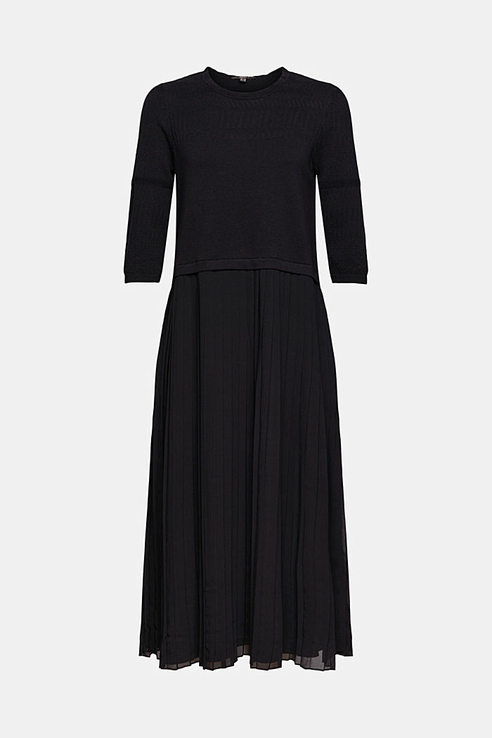 Gecombineerde midi-jurk, mix met biologisch katoen, BLACK, overview