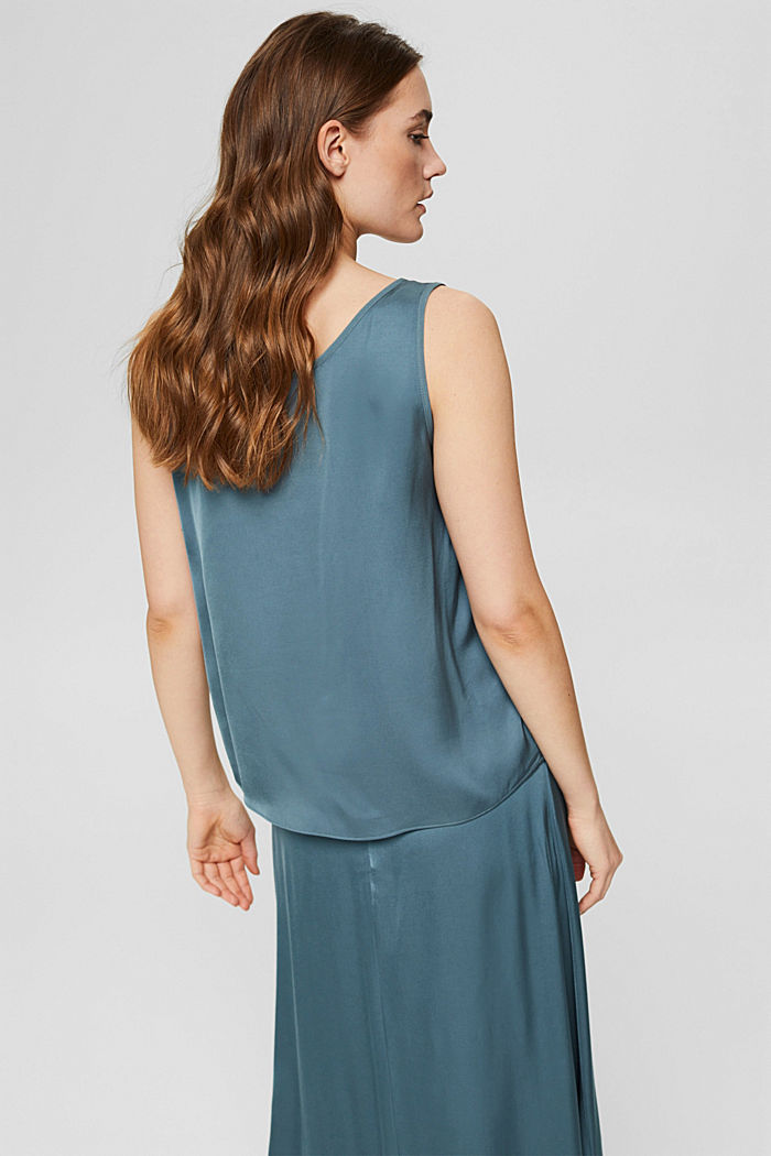 Top façon blouse satiné, LENZING™ ECOVERO™, PETROL BLUE, detail image number 3
