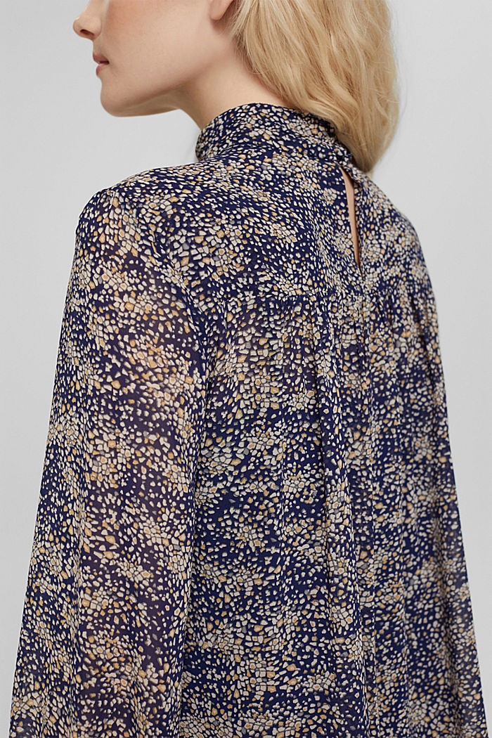 Gerecycled: chiffon blouse met opstaande kraag, NAVY, detail image number 2