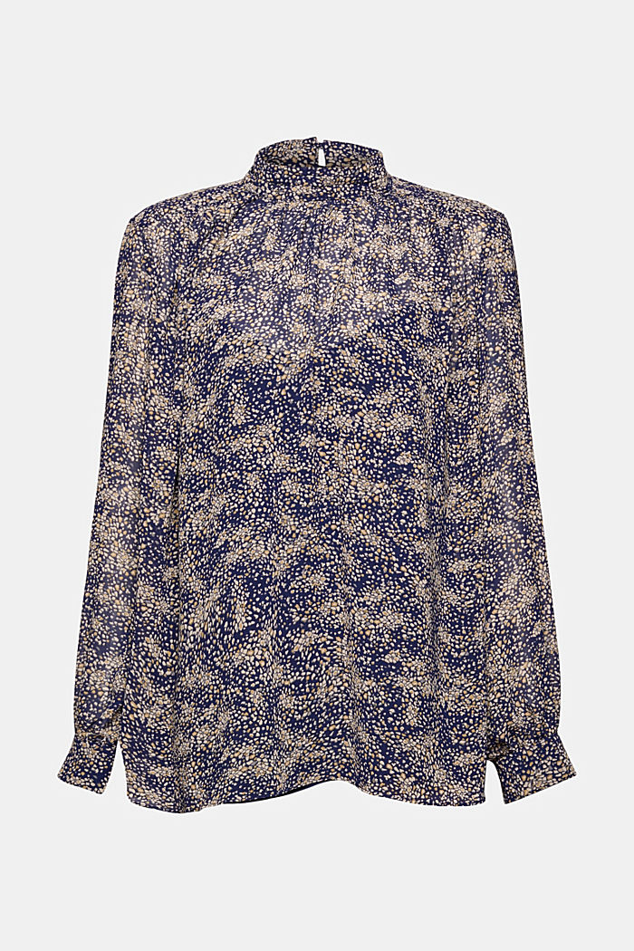 Gerecycled: chiffon blouse met opstaande kraag, NAVY, detail image number 5