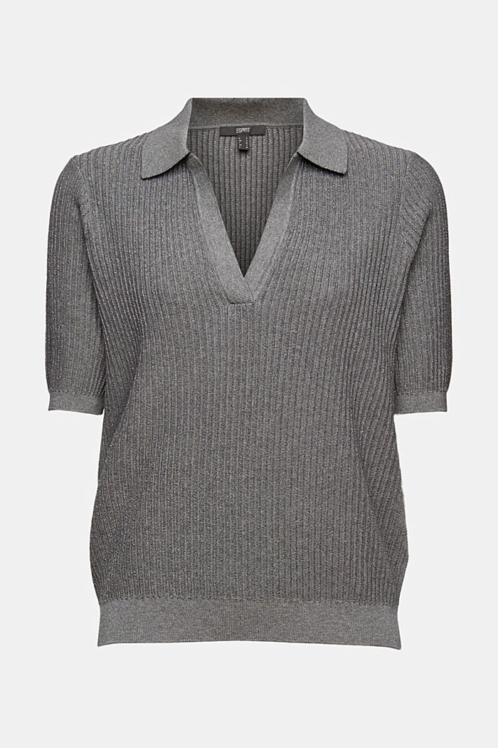 Kurzarm-Pullover mit Polokragen, Organic Cotton, MEDIUM GREY, detail image number 7