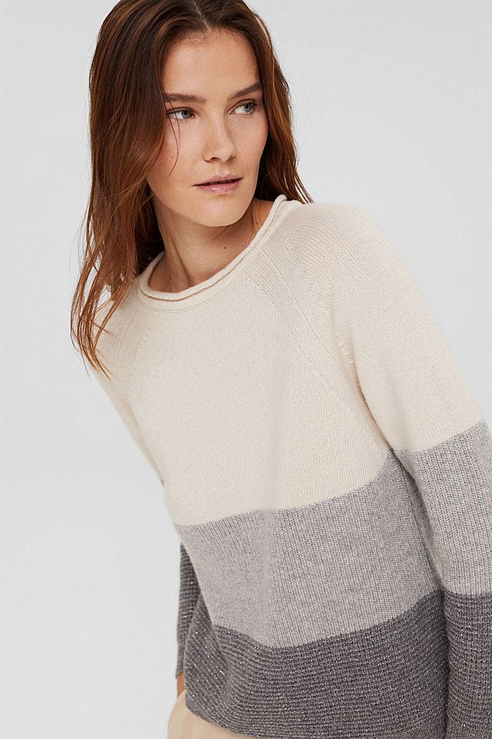 Jumper with block stripes in a wool blend