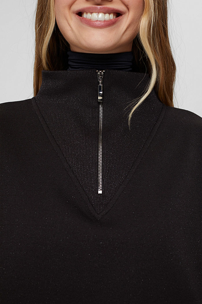 Sweatshirt met rits en glitter, BLACK, detail image number 2