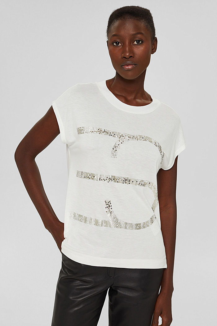 T-shirt met logoprint, LENZING™ ECOVERO™, OFF WHITE, detail image number 0