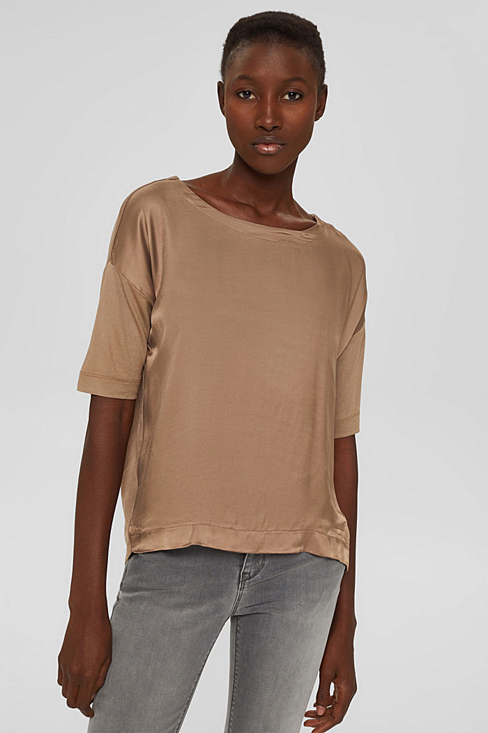 Material-Mix T-Shirt, LENZING™ ECOVERO™, TAUPE, detail image number 0
