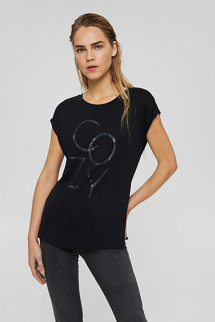 Shirt met print, van LENZING™ ECOVERO™, BLACK, detail image number 0