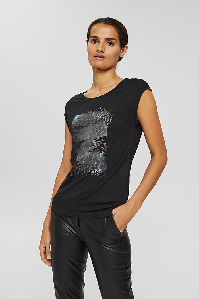 T-Shirt mit Print, LENZING™ ECOVERO™, BLACK, detail image number 0