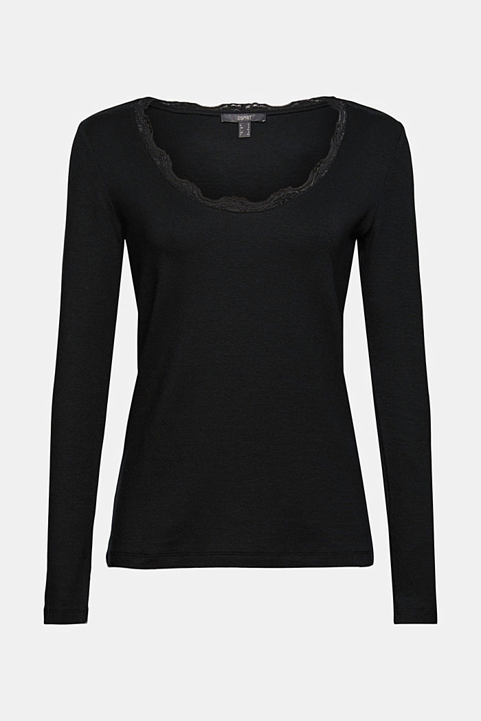 En TENCEL™ : le t-shirt à manches longues à dentelle, BLACK, detail image number 5