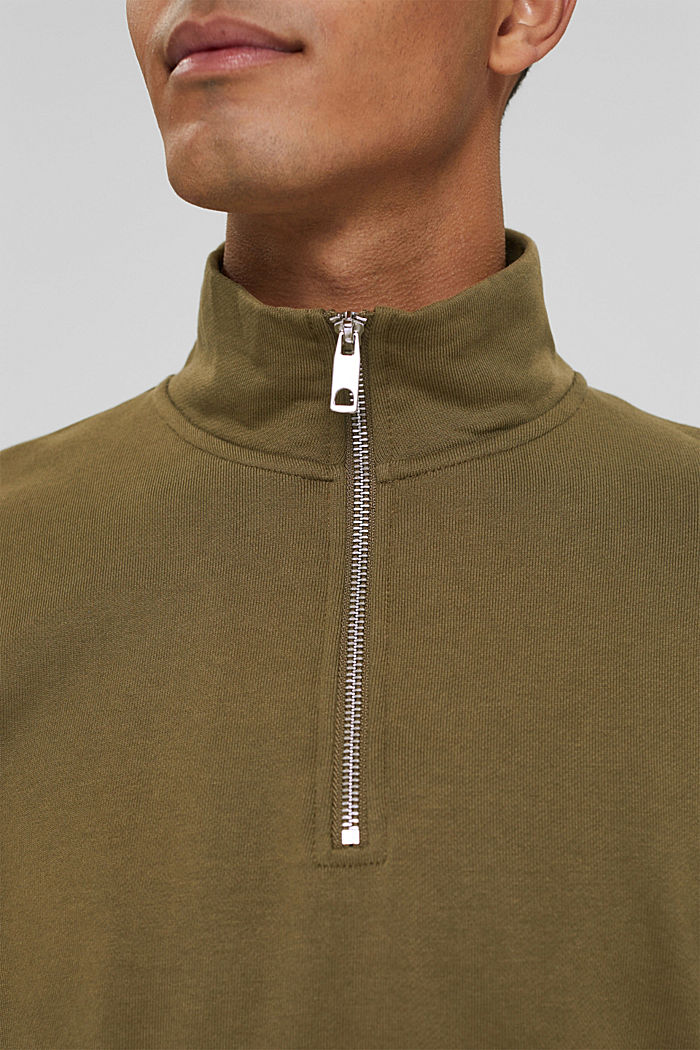Sweatshirt met ritskraag van katoen, LIGHT KHAKI, detail image number 2