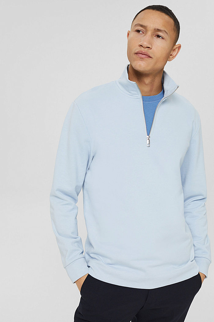 Cotton sweatshirt with a zip-up collar, PASTEL BLUE, detail image number 0