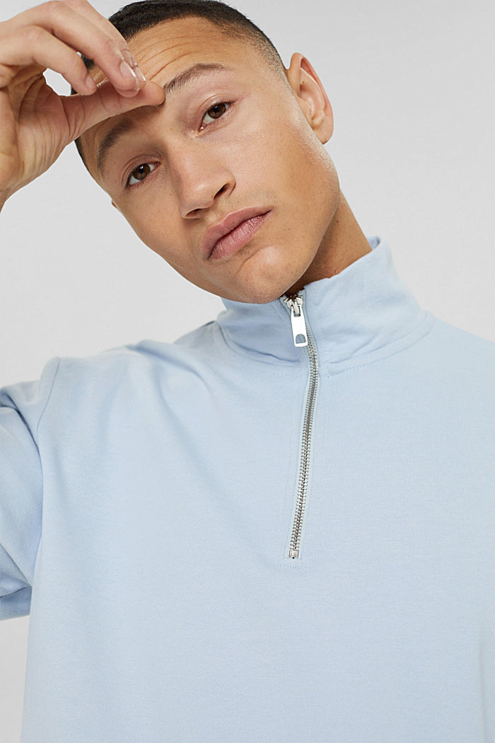 Cotton sweatshirt with a zip-up collar, PASTEL BLUE, detail image number 6