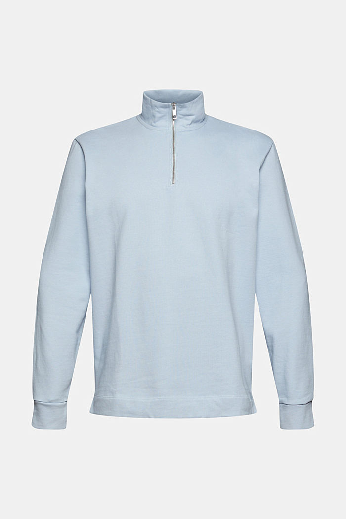 Sweat-shirt à col zippé, en coton, PASTEL BLUE, overview