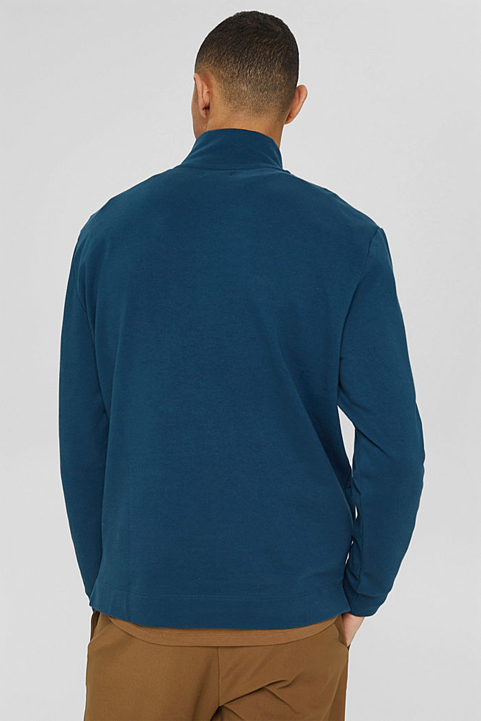 Sweat-shirt à col zippé, en coton, PETROL BLUE, detail image number 3