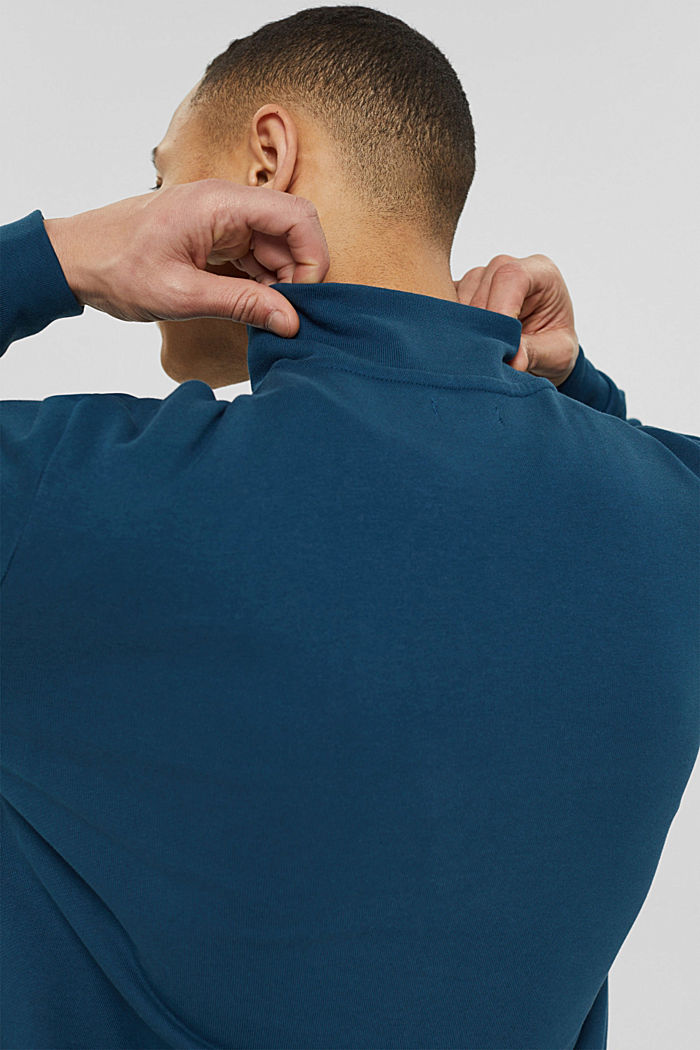 Sweat-shirt à col zippé, en coton, PETROL BLUE, detail image number 7