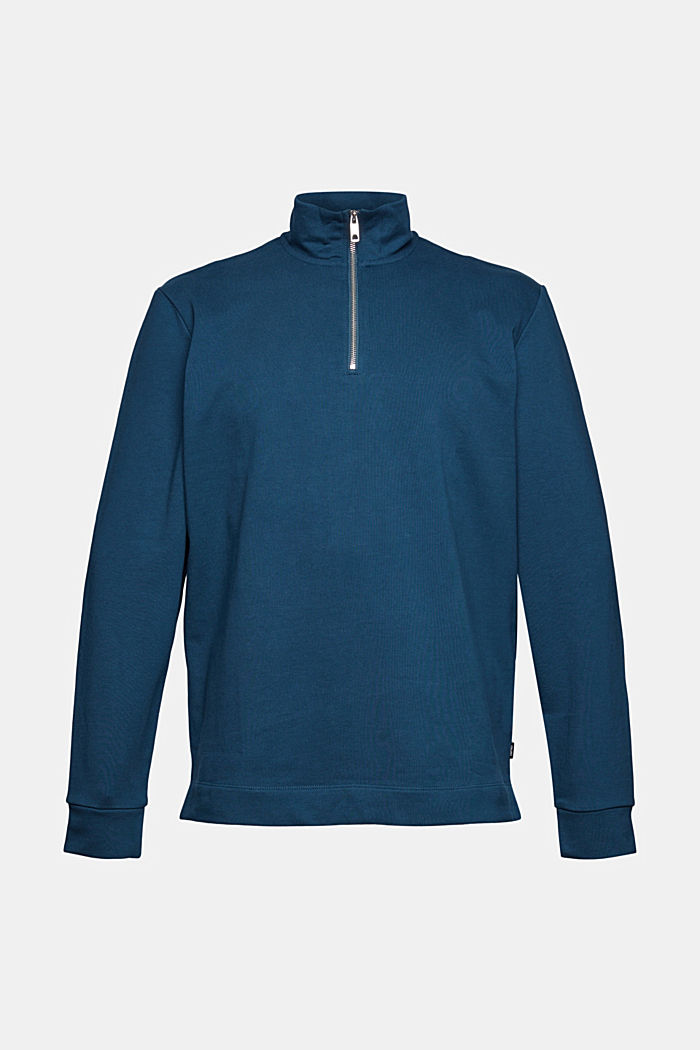 Sweatshirt met ritskraag van katoen, PETROL BLUE, overview