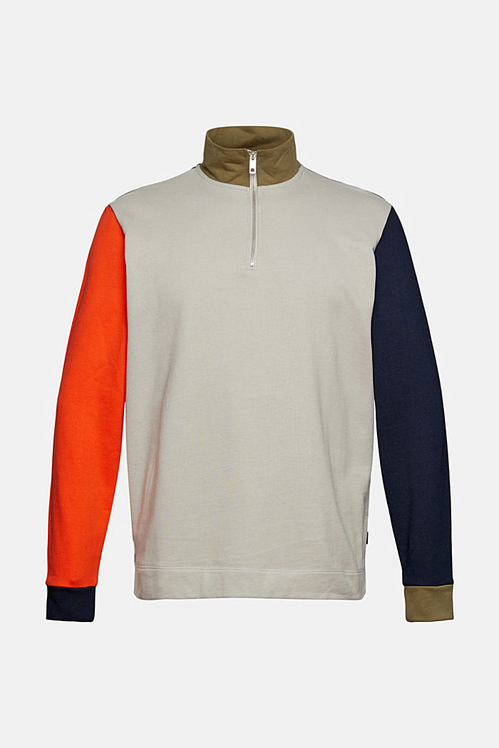 Colour block-sweatshirt met ritskraag, LIGHT GREY, overview