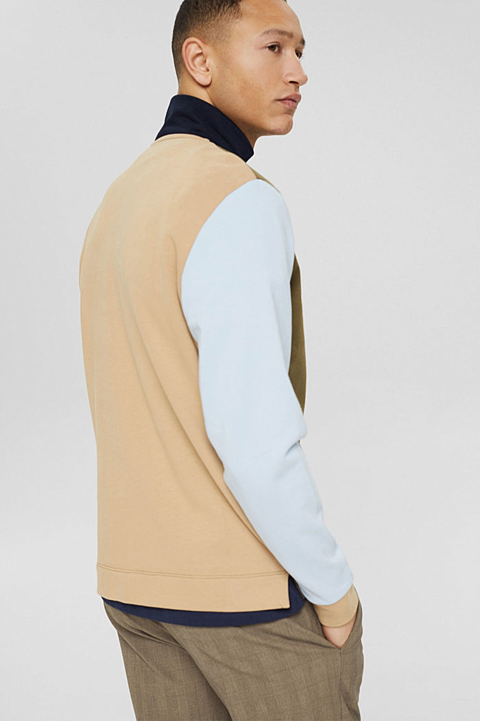 Colour block-sweatshirt met ritskraag, LIGHT KHAKI, detail image number 3