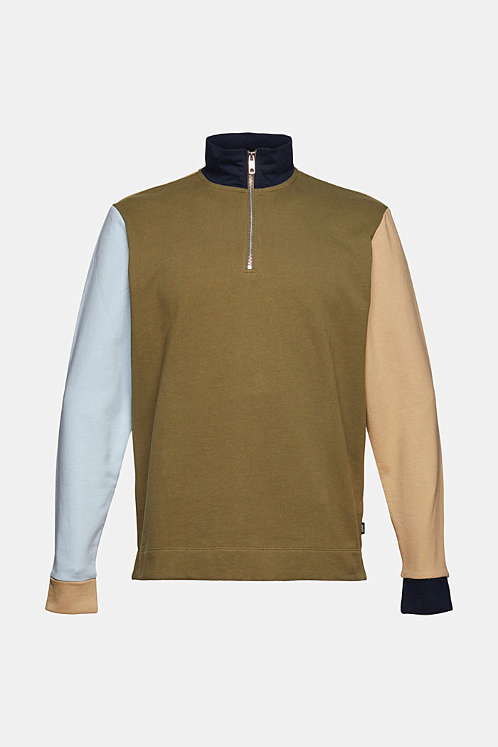 Colour block-sweatshirt met ritskraag, LIGHT KHAKI, detail image number 7