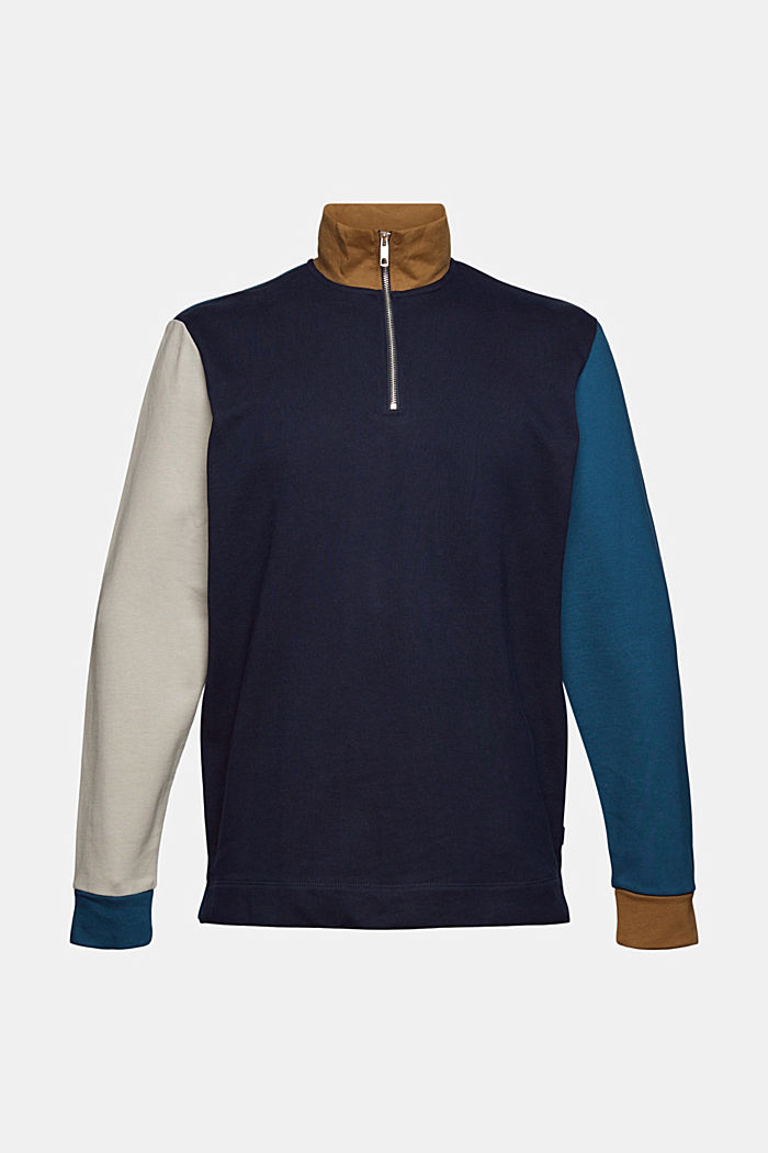 Colour block-sweatshirt met ritskraag, NAVY, overview