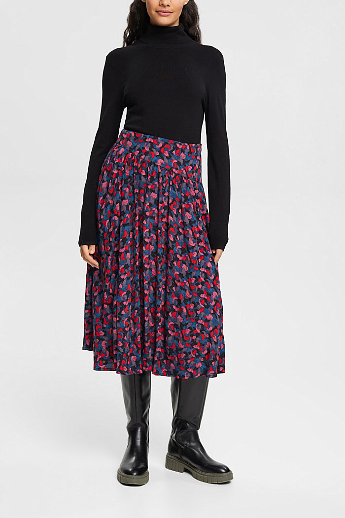 Printed midi-skirt with gathers, PINK, detail-asia image number 0