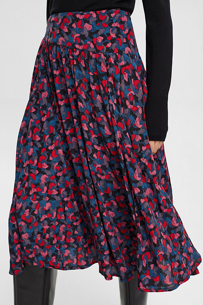 Printed midi-skirt with gathers, PINK, detail-asia image number 2