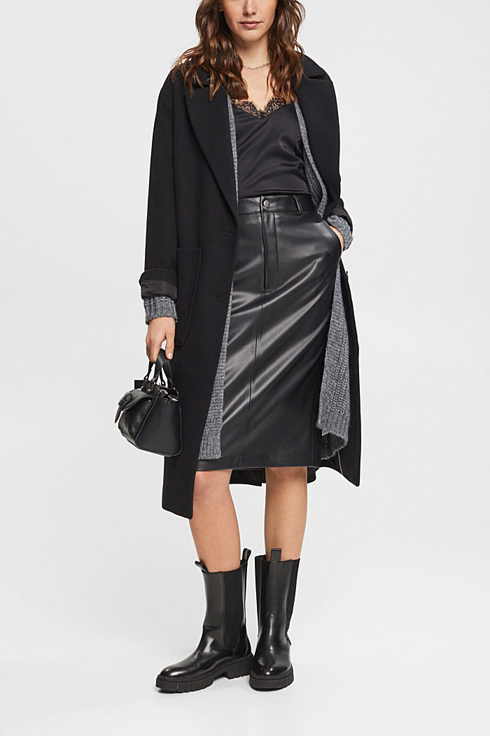 Faux leather midi skirt, BLACK, detail-asia image number 1