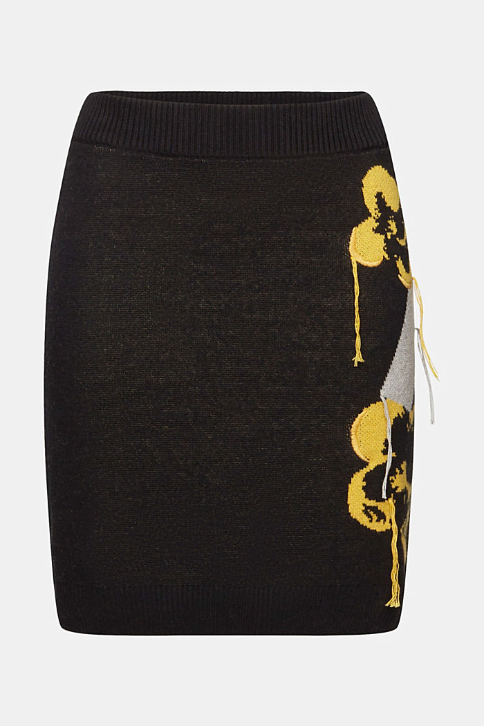 Knitted mini skirt with floral jacquard, BLACK, detail-asia image number 6