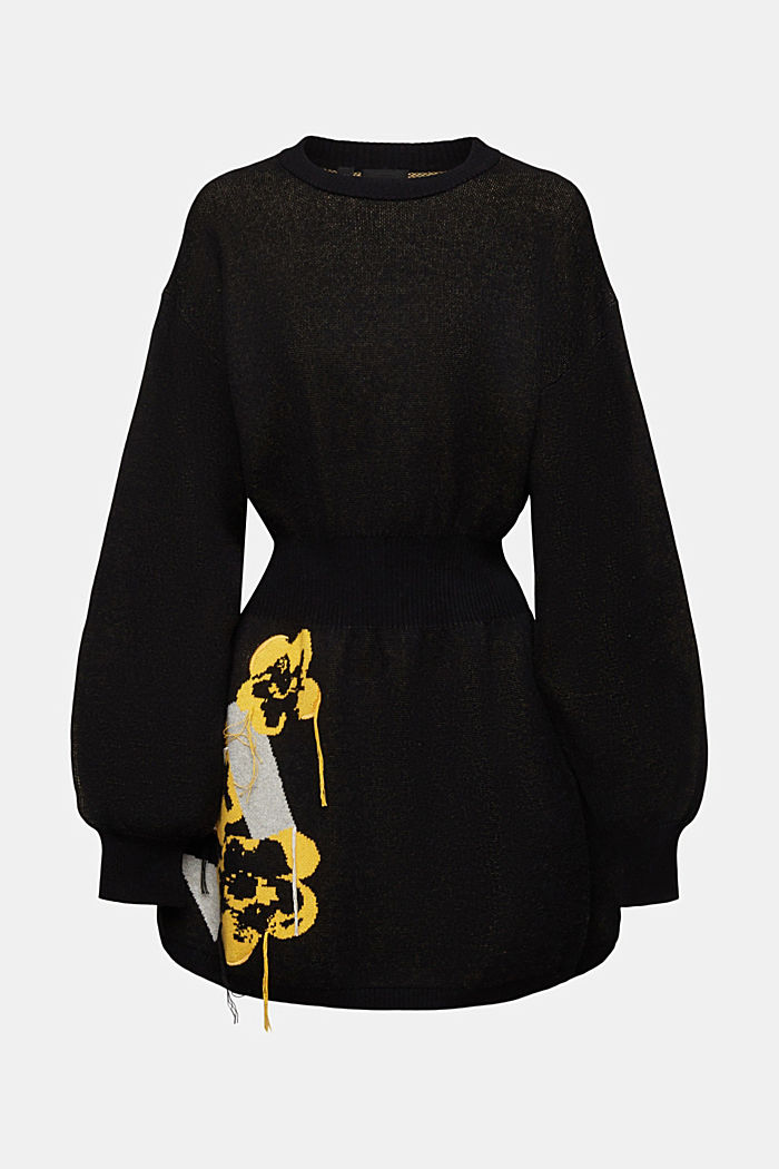 플로럴 자카드 핏 앤 플레어 드레스, BLACK, detail-asia image number 6