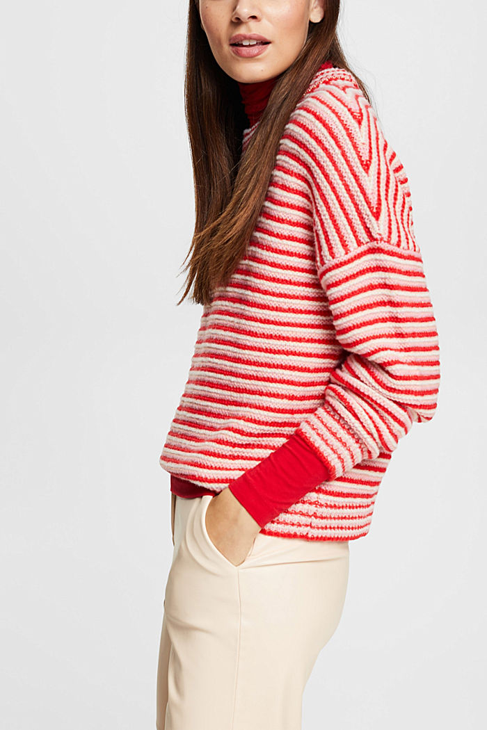 加厚針織條紋毛衣, 紅色, detail-asia image number 4