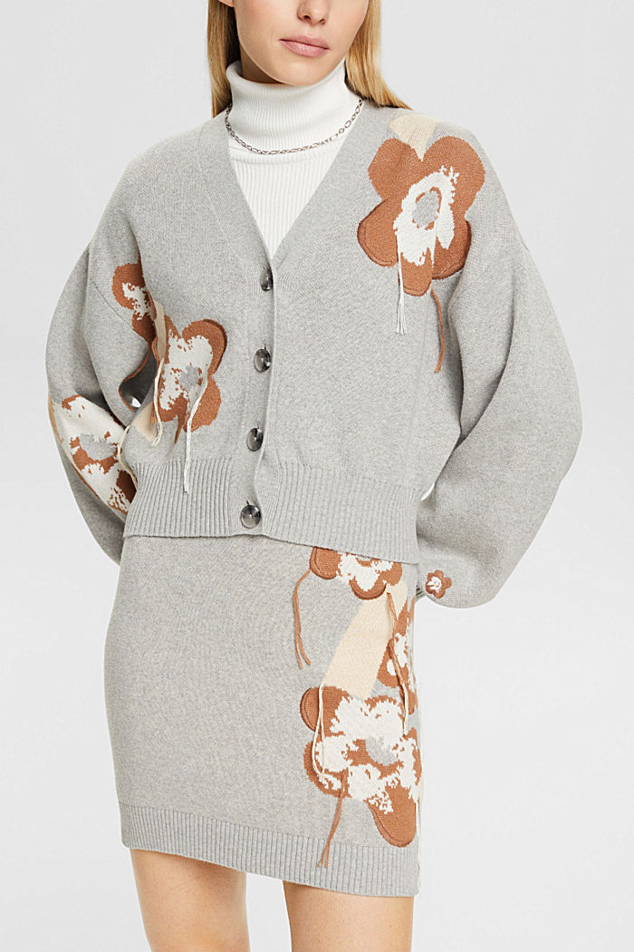 Cardigan with floral jacquard pattern, LIGHT GREY, detail-asia image number 0