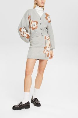 Cardigan with floral jacquard pattern, LIGHT GREY, detail-asia image number 4