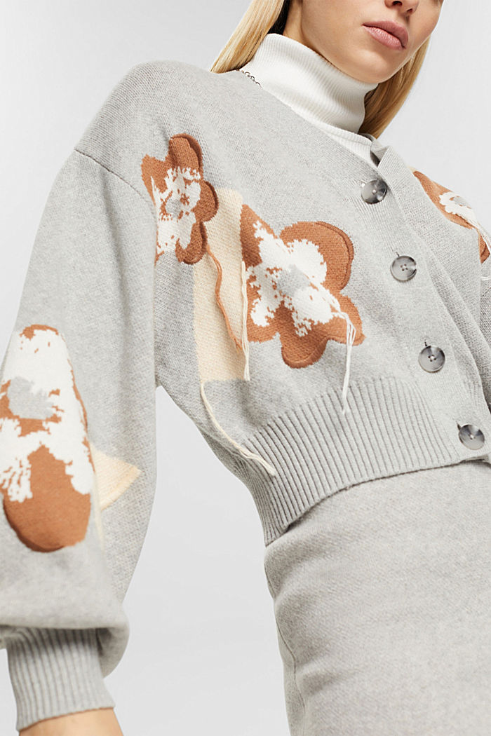 Cardigan with floral jacquard pattern, LIGHT GREY, detail-asia image number 2