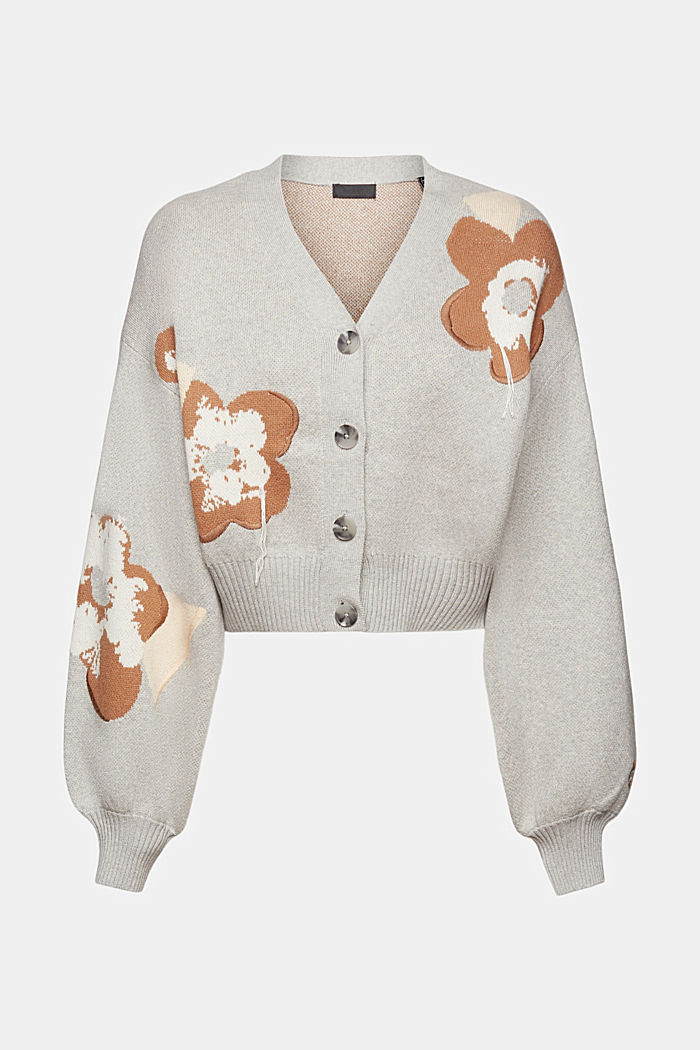 Cardigan with floral jacquard pattern, LIGHT GREY, detail-asia image number 6