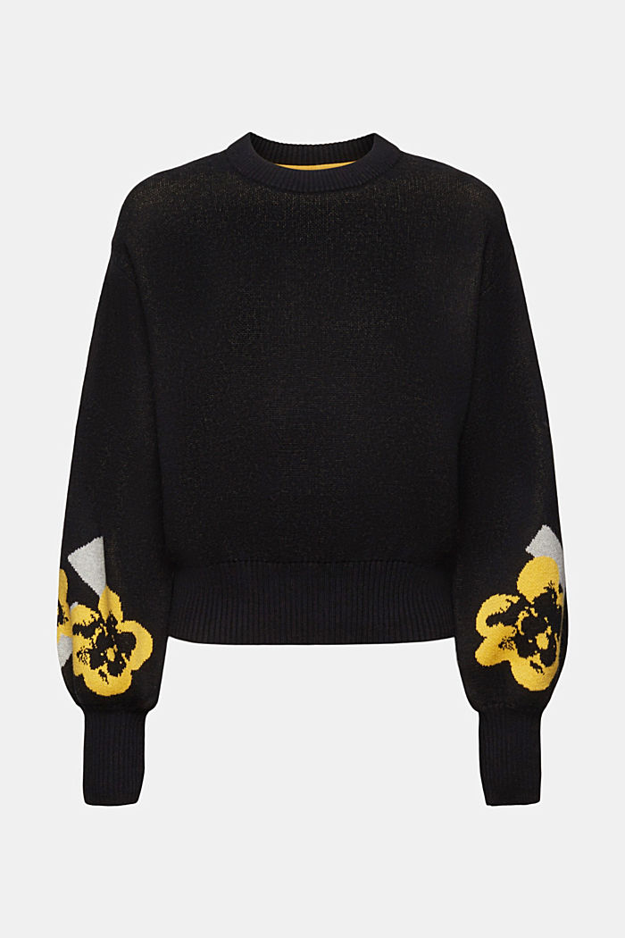 Puff sleeve cropped jumper with floral jacquard