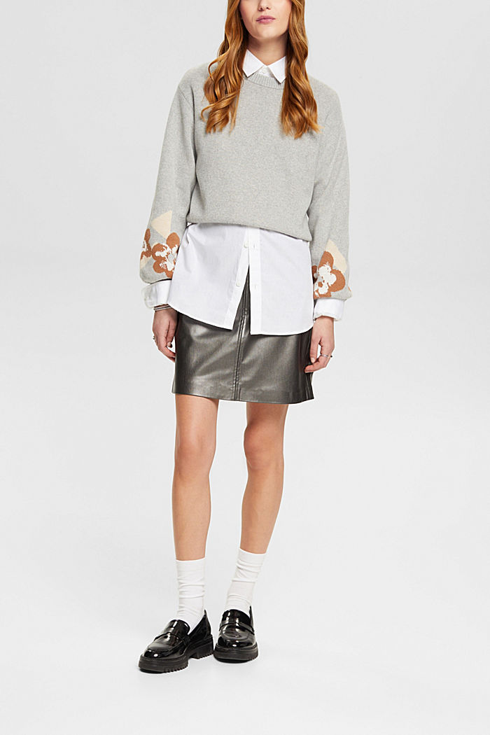 Puff sleeve cropped jumper with floral jacquard, LIGHT GREY, detail-asia image number 3