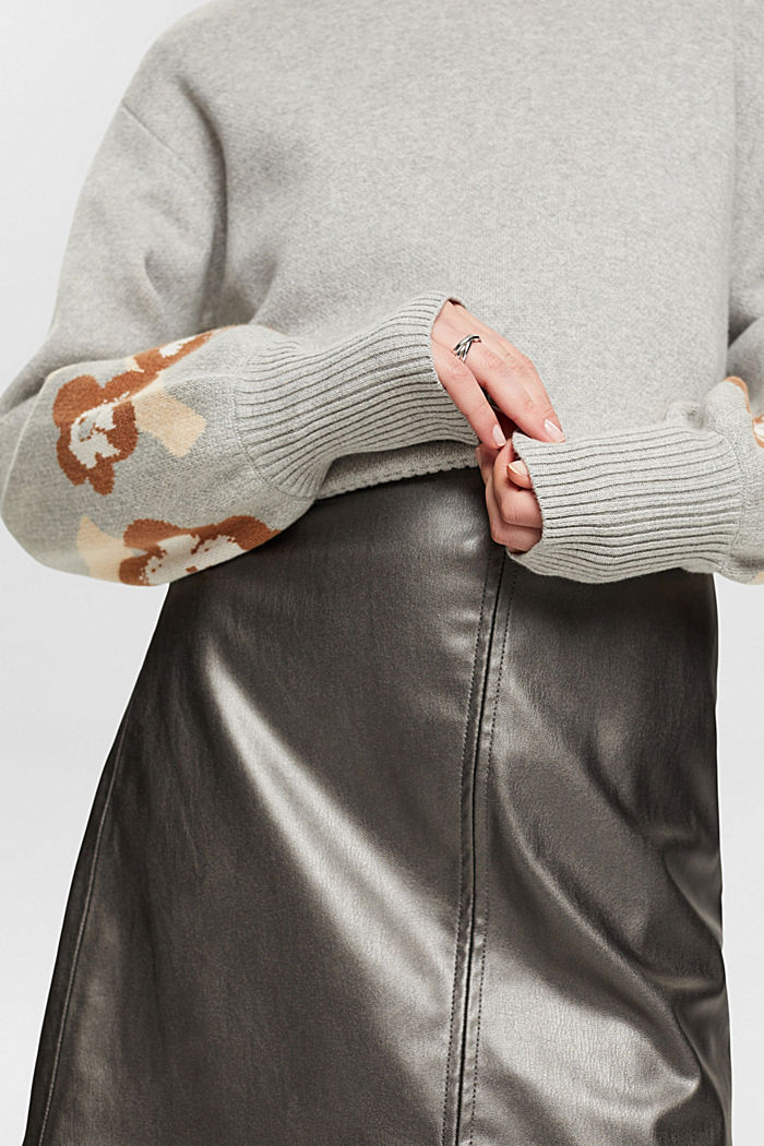 Puff sleeve cropped jumper with floral jacquard, LIGHT GREY, detail-asia image number 4