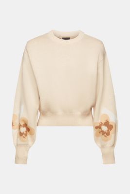 Puff sleeve cropped jumper with floral jacquard