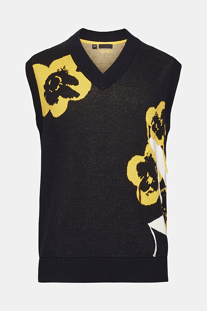 V-neck tank top with floral jacquard pattern