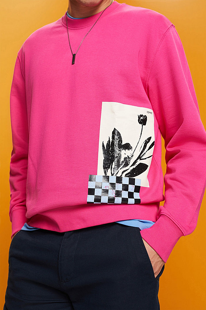 Crewneck sweatshirt with print, 100% cotton, PINK FUCHSIA, detail-asia image number 2