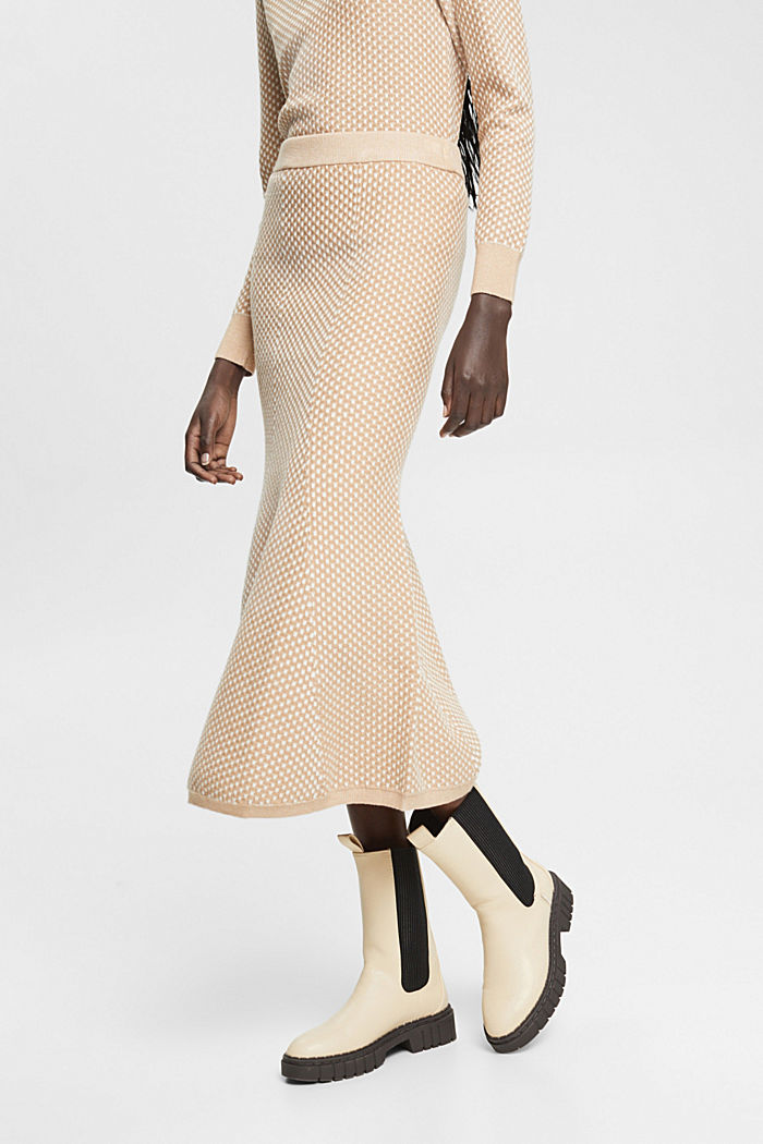 Two-coloured knit skirt, LENZING™ ECOVERO™, LIGHT BEIGE, detail-asia image number 0