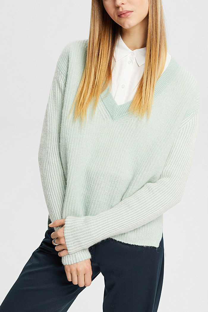 Two-tone jumper with alpaca, LIGHT AQUA GREEN, detail-asia image number 0