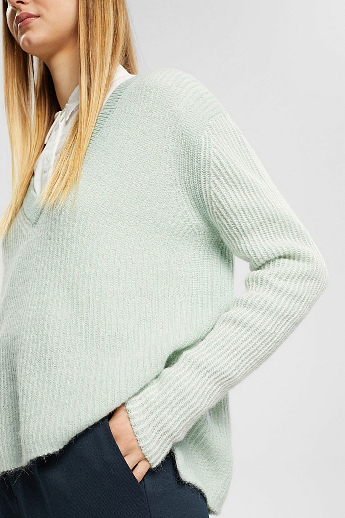 Two-tone jumper with alpaca, LIGHT AQUA GREEN, detail-asia image number 2