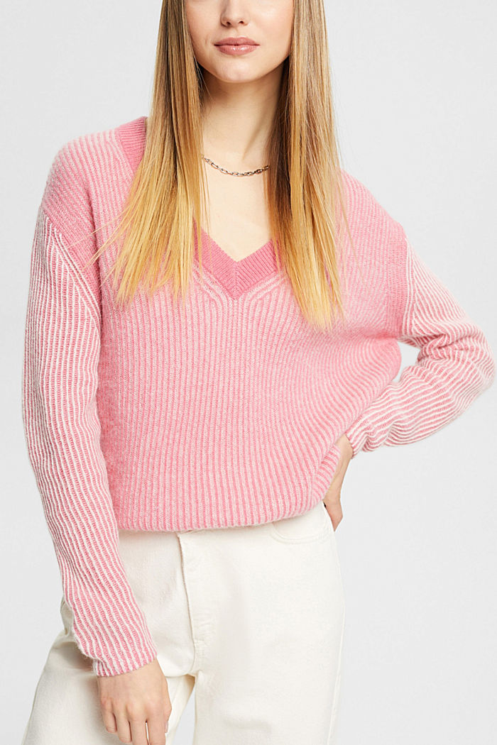 Two-tone jumper with alpaca, PINK, detail-asia image number 0