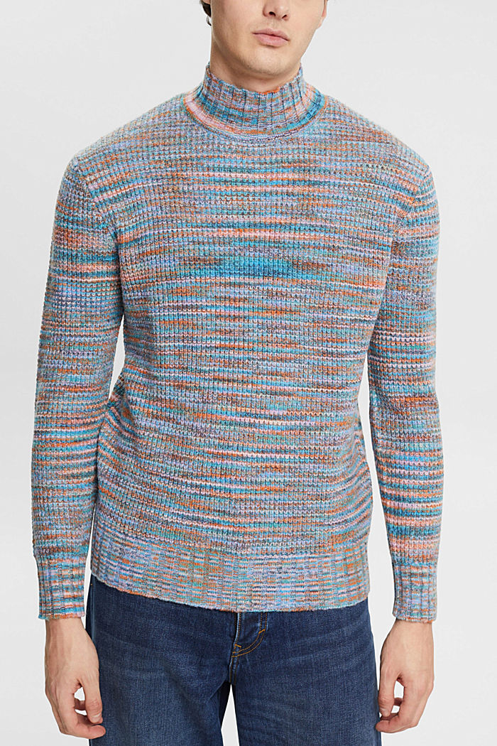 Multi-coloured roll neck jumper