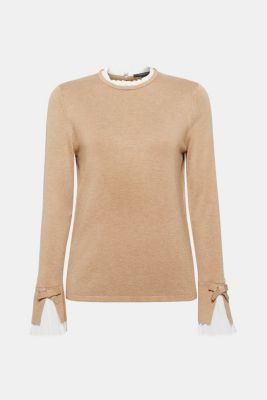 Esprit - Stretch fine knit jumper with fabric details at our Online Shop