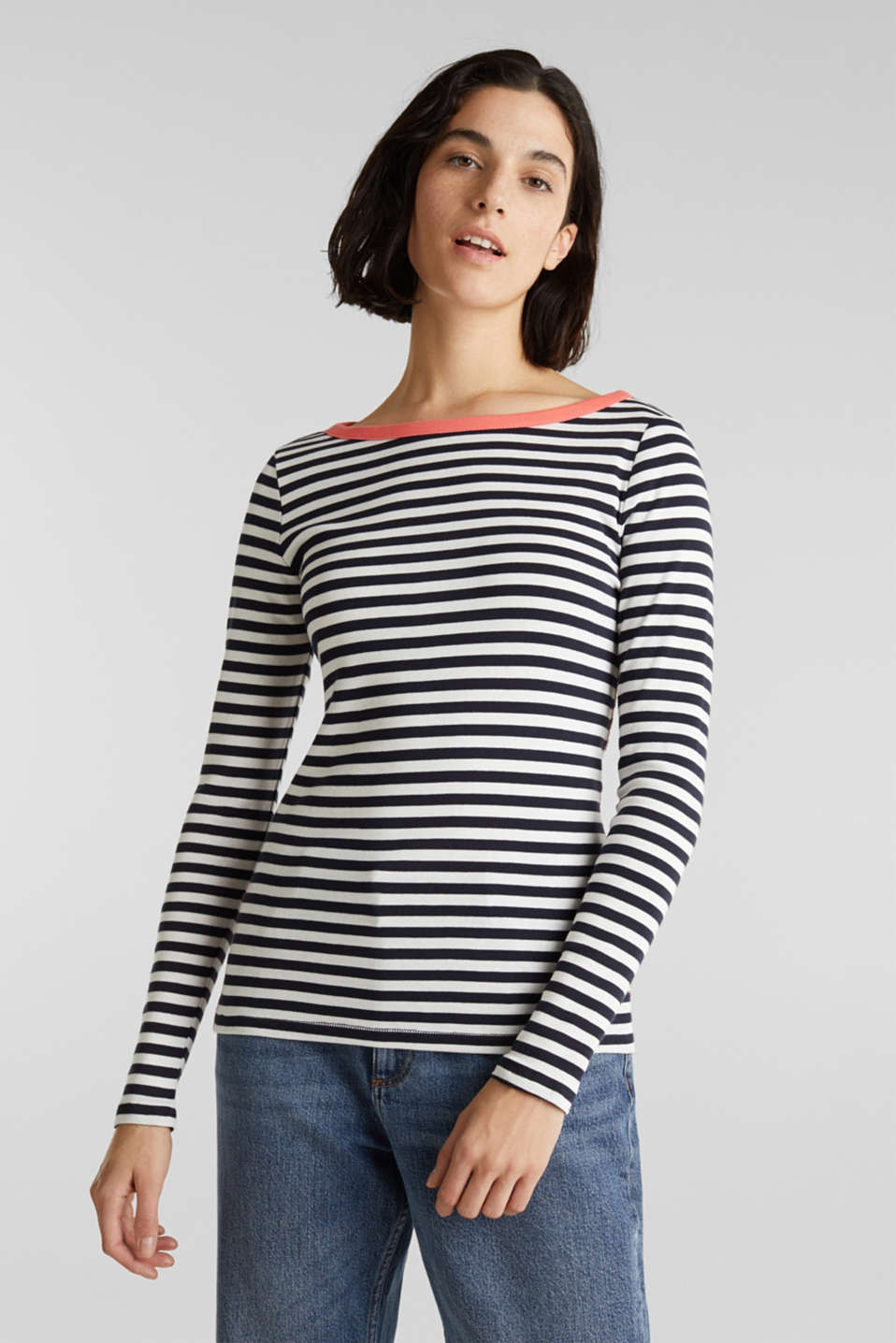 edc - Striped long sleeve top, 100% cotton at our Online Shop