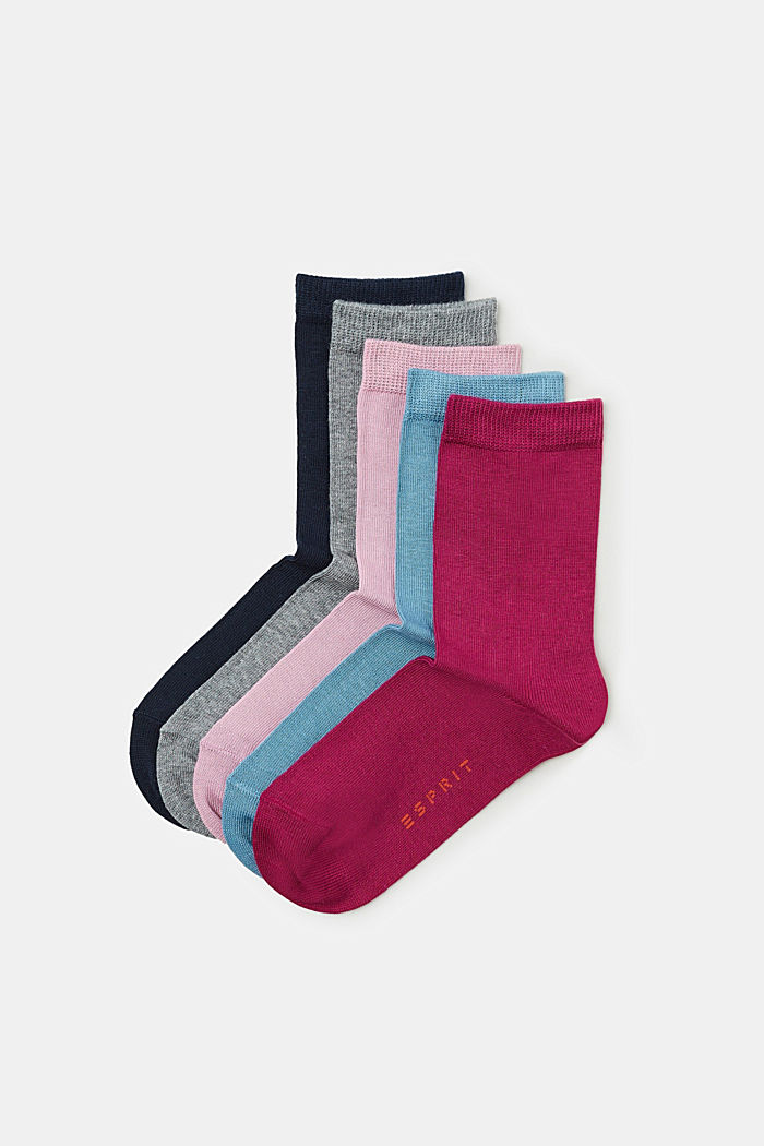 Fem par ensfarvede sokker, BLUE/GREY/BERRY, detail image number 0