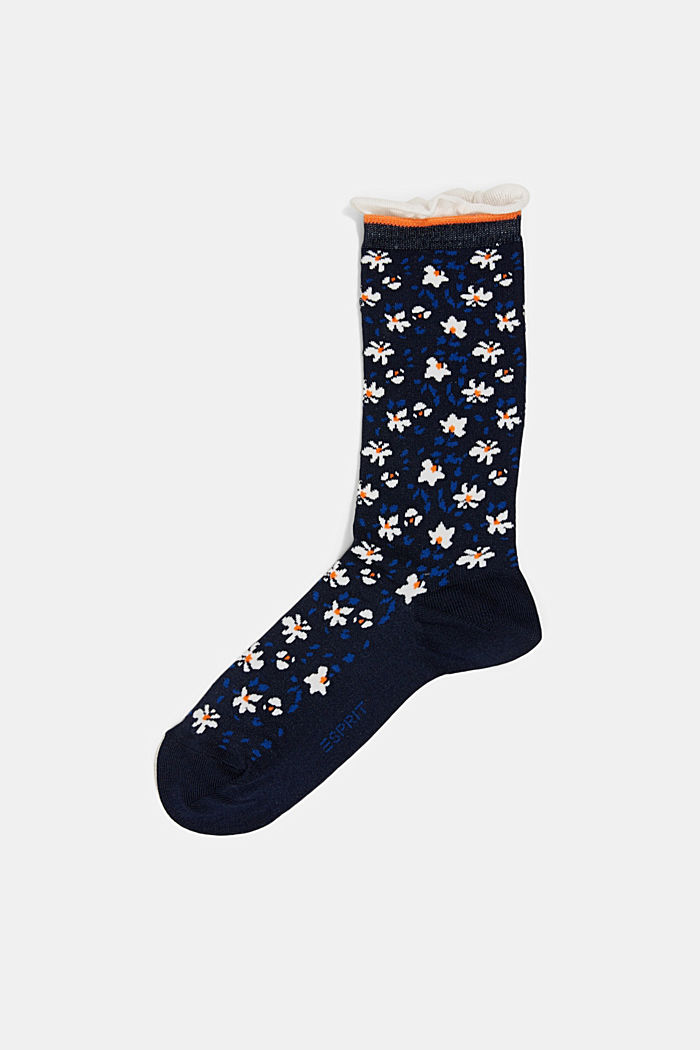 Gemusterte Socken mit Rüschen-Bündchen, MARINE, detail image number 0
