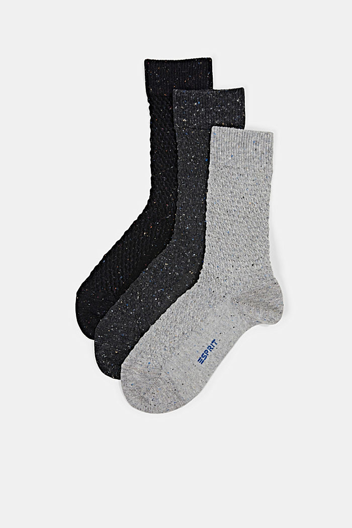 À teneur en soie : le lot de 3 paires de chaussettes texturées, BLACK/GREY, overview
